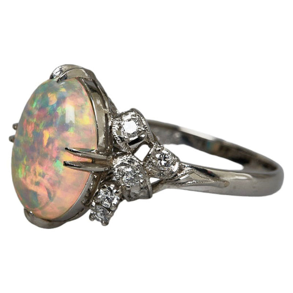 Pt850 プラチナ オパール3.53ct ダイヤ0.13ct カボション リング 指輪 レディース 12号 【中古】