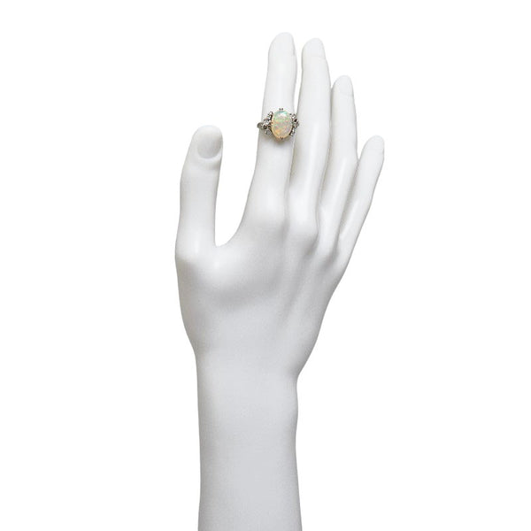 Pt850 プラチナ オパール3.53ct ダイヤ0.13ct カボション リング 指輪 レディース 12号 【中古】