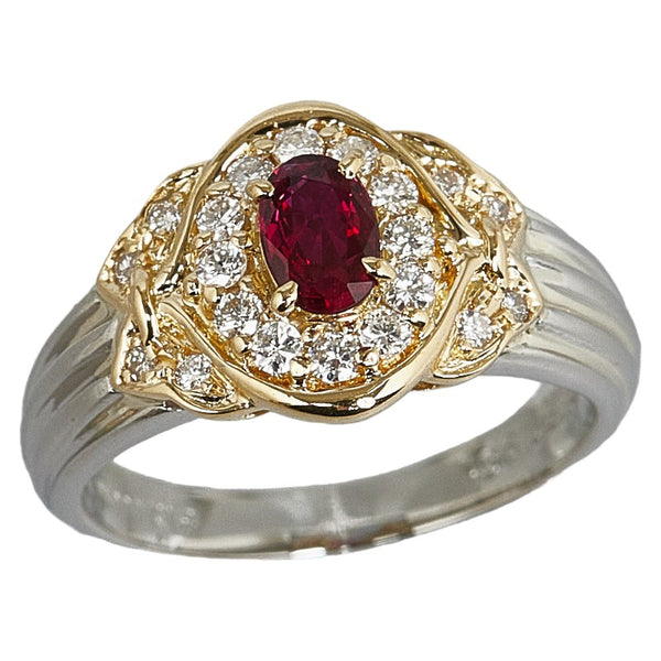 Pt900 プラチナ K18YG イエローゴールド ルビー0.36ct ダイヤ0.25ct リング 指輪 レディース 9号 【中古】