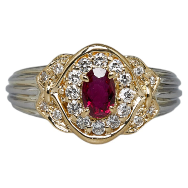 Pt900 プラチナ K18YG イエローゴールド ルビー0.36ct ダイヤ0.25ct リング 指輪 レディース 9号 【中古】