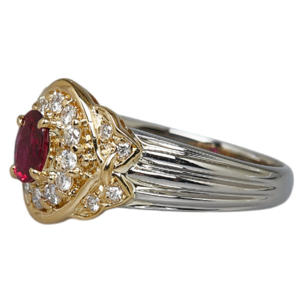Pt900 プラチナ K18YG イエローゴールド ルビー0.36ct ダイヤ0.25ct リング 指輪 レディース 9号 【中古】