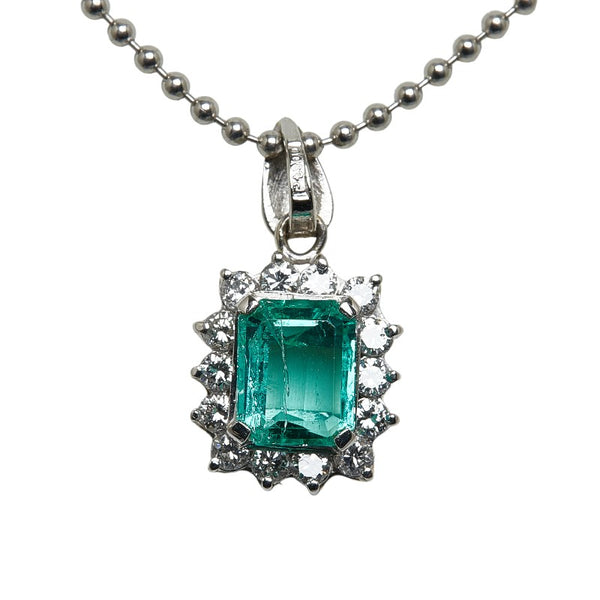 Pt900 プラチナ Pt850 プラチナ エメラルド1.22ct ダイヤ0.55ct ペンダントネックレス レディース 【中古】