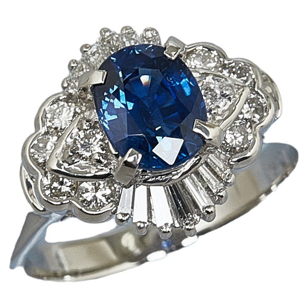 Pt900 プラチナ サファイア1.34ct ダイヤ0.50ct リング 指輪 レディース 10号 【中古】