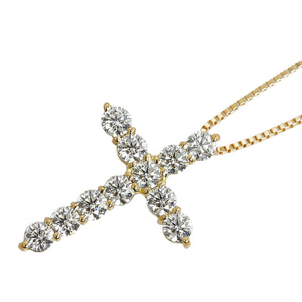K18YG イエローゴールド ダイヤ1.00ct クロス ネックレス レディース 【中古】