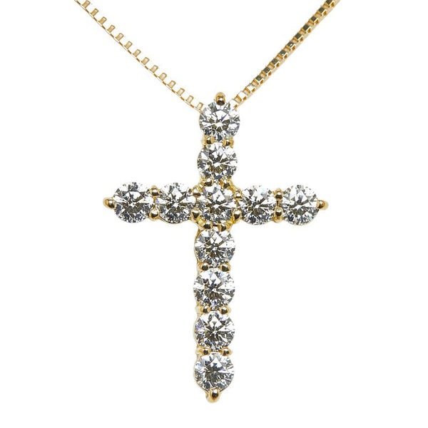 K18YG イエローゴールド ダイヤ1.00ct クロス ネックレス レディース 【中古】