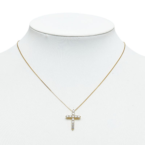 K18YG イエローゴールド ダイヤ1.00ct クロス ネックレス レディース 【中古】