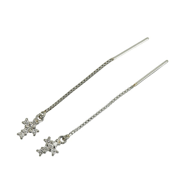 Pt850 プラチナ ダイヤ0.10ct クロス チェーン ピアス レディース 【中古】