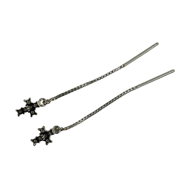 Pt850 プラチナ ダイヤ0.10ct クロス チェーン ピアス レディース 【中古】