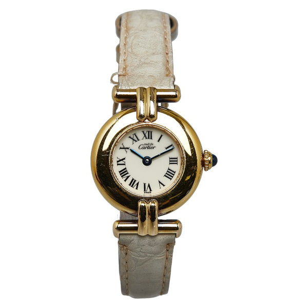 カルティエ マスト コリゼ ヴェルメイユ 腕時計 590002 クオーツ アイボリー文字盤 SV925 シルバー レザー レディース CARTIER 【中古】