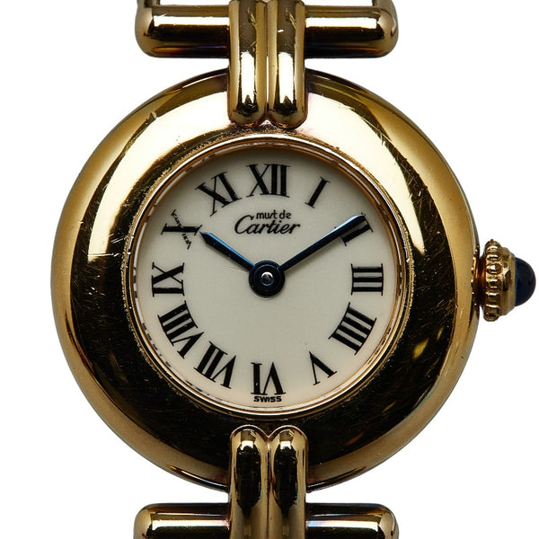 カルティエ マスト コリゼ ヴェルメイユ 腕時計 590002 クオーツ アイボリー文字盤 SV925 シルバー レザー レディース CARTIER 【中古】