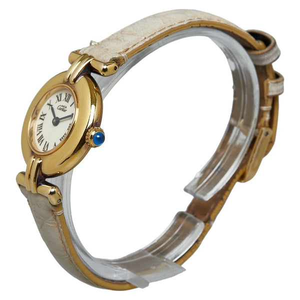 カルティエ マスト コリゼ ヴェルメイユ 腕時計 590002 クオーツ アイボリー文字盤 SV925 シルバー レザー レディース CARTIER 【中古】