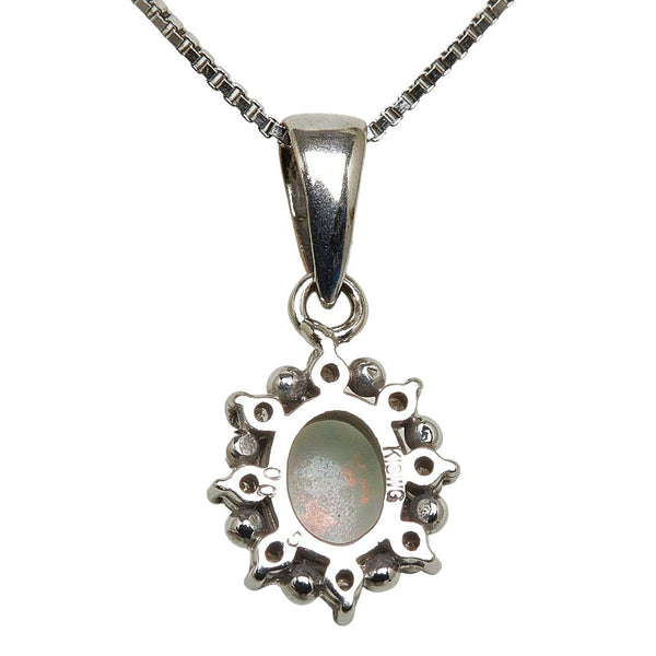 K18WG ホワイトゴールド オパール ダイヤ0.05ct カボション ネックレス レディース 【中古】