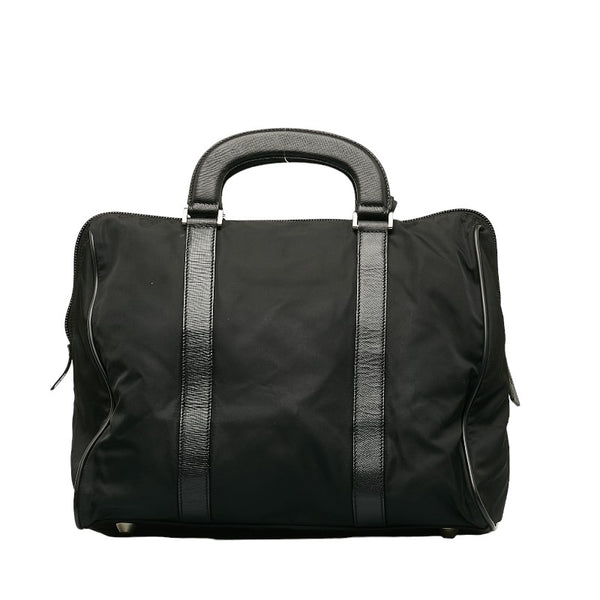 プラダ 三角ロゴプレート ハンドバッグ トートバッグ ブラック ナイロン レザー レディース PRADA 【中古】