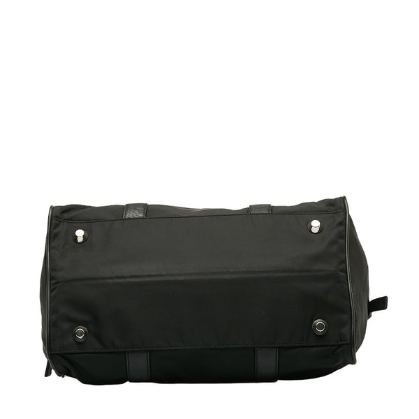 プラダ 三角ロゴプレート ハンドバッグ トートバッグ ブラック ナイロン レザー レディース PRADA 【中古】