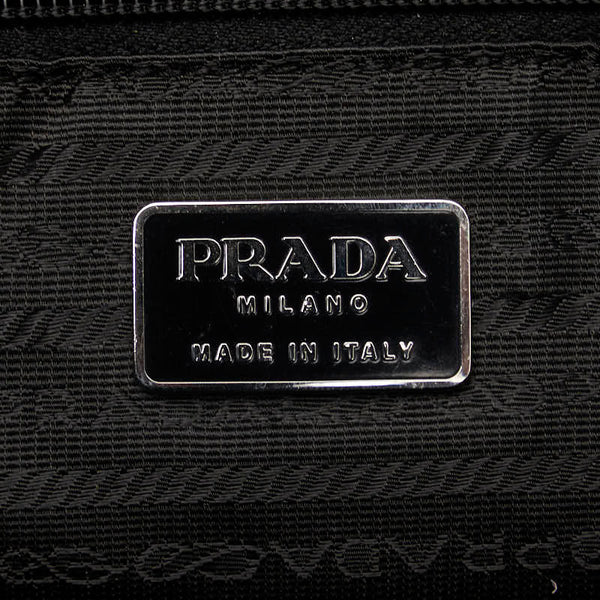 プラダ 三角ロゴプレート ハンドバッグ トートバッグ ブラック ナイロン レザー レディース PRADA 【中古】