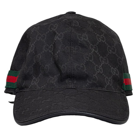 グッチ GGキャンバス ベースボールキャップ 200035 ブラック キャンバス レザー メンズ GUCCI 【中古】