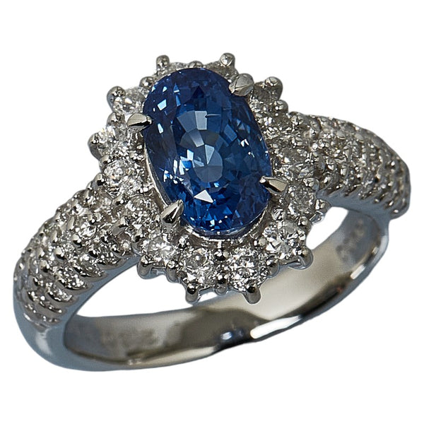 Pt900 プラチナ サファイア2.357ct ダイヤ0.72ct リング 指輪 レディース 9.5号 【中古】