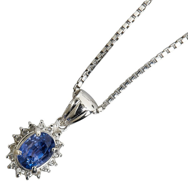 Pt900 プラチナ Pt850 プラチナ サファイア1.13ct ダイヤ0.14ct ネックレス レディース 【中古】