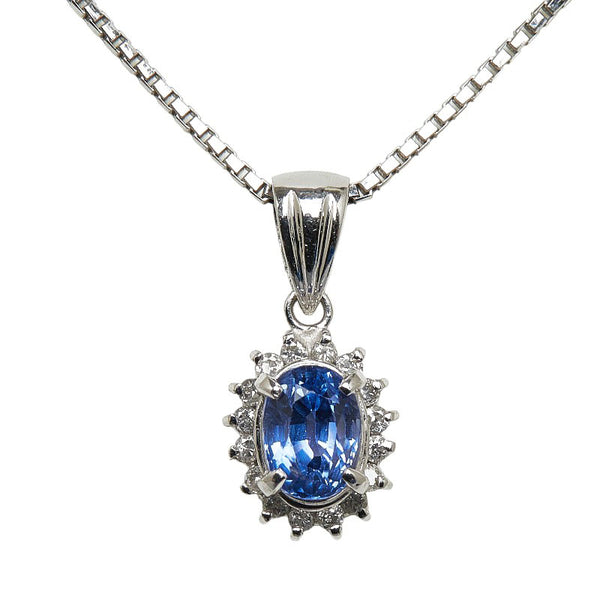 Pt900 プラチナ Pt850 プラチナ サファイア1.13ct ダイヤ0.14ct ネックレス レディース 【中古】