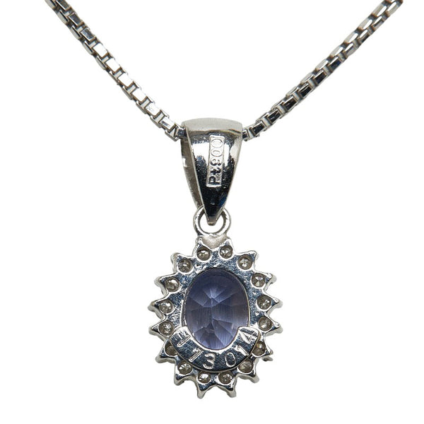 Pt900 プラチナ Pt850 プラチナ サファイア1.13ct ダイヤ0.14ct ネックレス レディース 【中古】