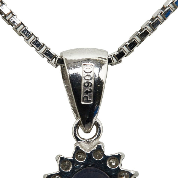 Pt900 プラチナ Pt850 プラチナ サファイア1.13ct ダイヤ0.14ct ネックレス レディース 【中古】