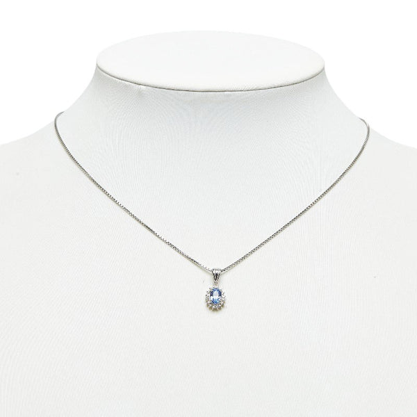 Pt900 プラチナ Pt850 プラチナ サファイア1.13ct ダイヤ0.14ct ネックレス レディース 【中古】