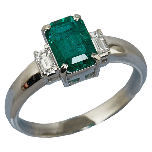 Pt900 プラチナ エメラルド1.30ct ダイヤ0.22ct リング 指輪 レディース 14.5号 【中古】