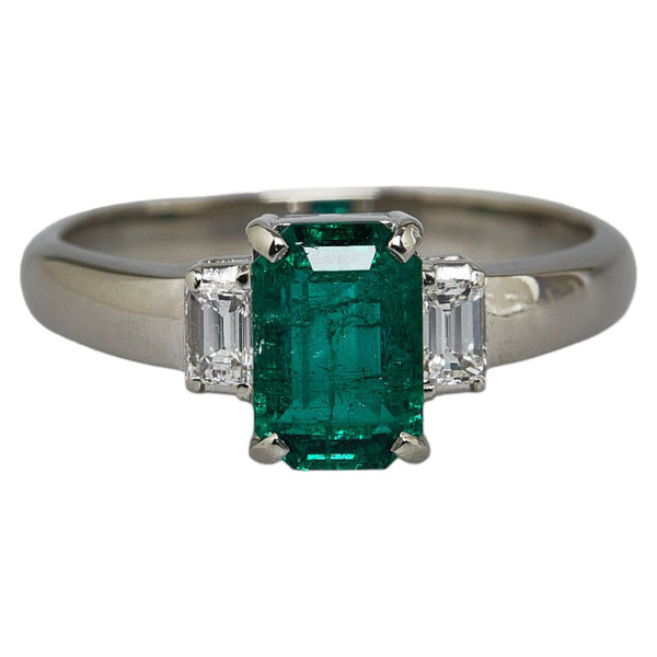 Pt900 プラチナ エメラルド1.30ct ダイヤ0.22ct リング 指輪 レディース 14.5号 【中古】