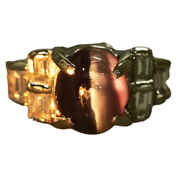 Pt900 プラチナ アレキサンドライトキャッツアイ1.46ct ダイヤ0.19ct リング 指輪 レディース 12号 【中古】