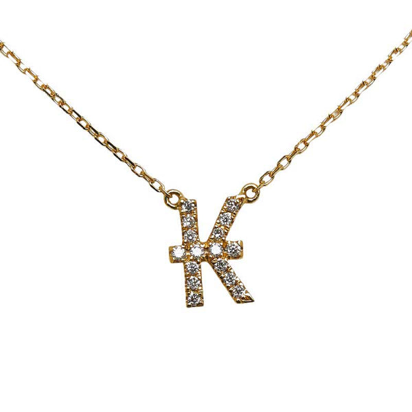 K18YG イエローゴールド ダイヤ0.06ct イニシャル K ネックレス レディース 【中古】