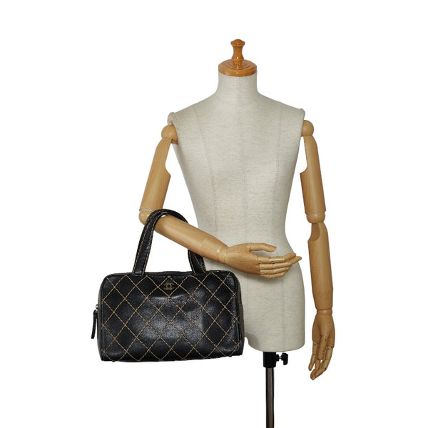 シャネル ココマーク ワイルドステッチ ハンドバッグ ボストンバッグ ブラック レザー レディース CHANEL 【中古】