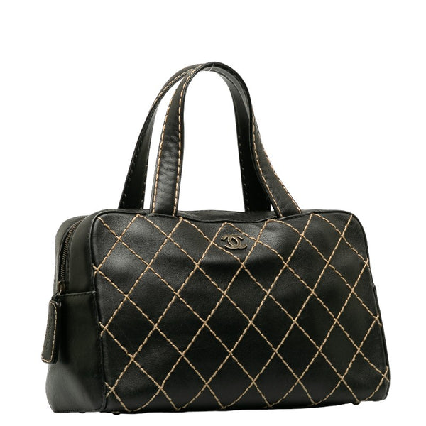 シャネル ココマーク ワイルドステッチ ハンドバッグ ボストンバッグ ブラック レザー レディース CHANEL 【中古】