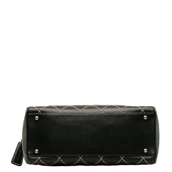 シャネル ココマーク ワイルドステッチ ハンドバッグ ボストンバッグ ブラック レザー レディース CHANEL 【中古】