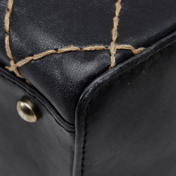 シャネル ココマーク ワイルドステッチ ハンドバッグ ボストンバッグ ブラック レザー レディース CHANEL 【中古】