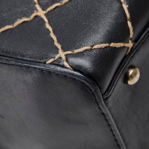 シャネル ココマーク ワイルドステッチ ハンドバッグ ボストンバッグ ブラック レザー レディース CHANEL 【中古】