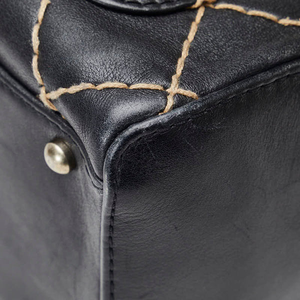 シャネル ココマーク ワイルドステッチ ハンドバッグ ボストンバッグ ブラック レザー レディース CHANEL 【中古】