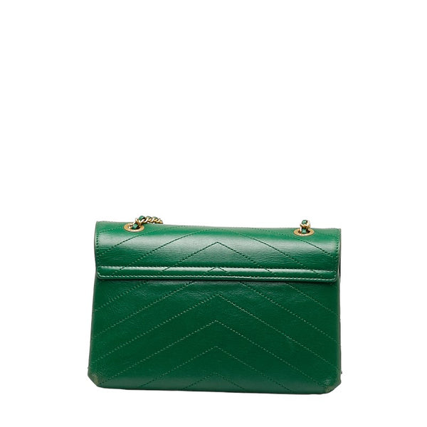 シャネル ココマーク Vステッチ チェーン 斜め掛け ショルダーバッグ グリーン レザー レディース CHANEL 【中古】