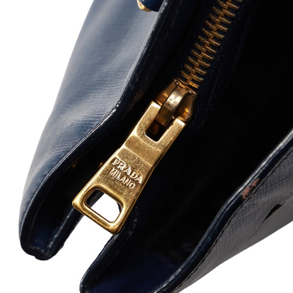 プラダ 三角ロゴプレート サフィアーノ ハンドバッグ ショルダーバッグ 2WAY 1BA874 ブルー レザー レディース PRADA 【中古】