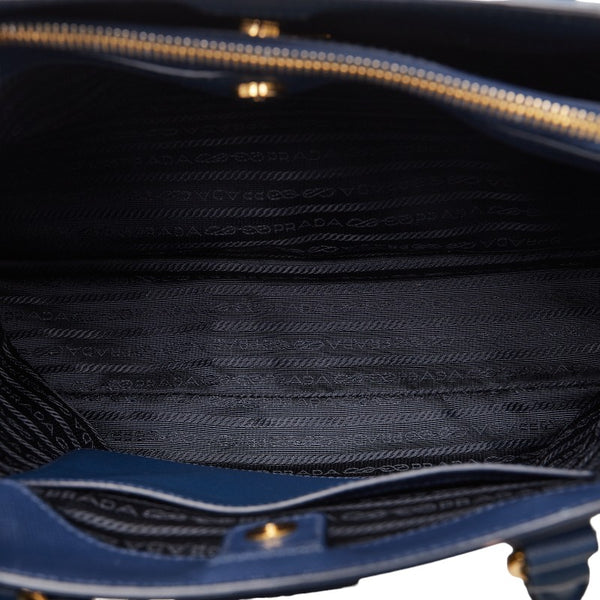 プラダ 三角ロゴプレート サフィアーノ ハンドバッグ ショルダーバッグ 2WAY 1BA874 ブルー レザー レディース PRADA 【中古】