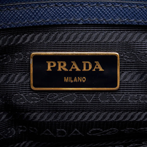 プラダ 三角ロゴプレート サフィアーノ ハンドバッグ ショルダーバッグ 2WAY 1BA874 ブルー レザー レディース PRADA 【中古】