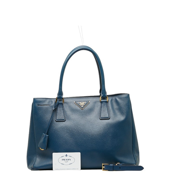 プラダ 三角ロゴプレート サフィアーノ ハンドバッグ ショルダーバッグ 2WAY 1BA874 ブルー レザー レディース PRADA 【中古】