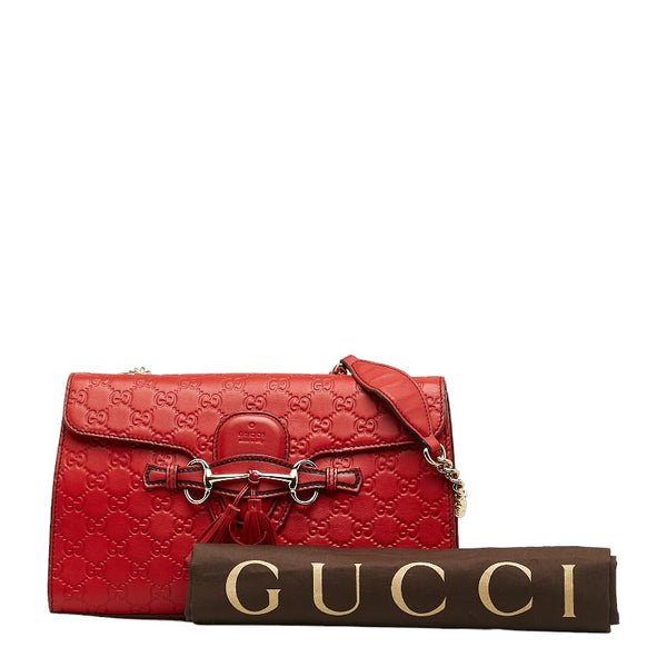 グッチ グッチシマ エミリー チェーン ショルダーバッグ 295402 レッド レザー レディース GUCCI 【中古】