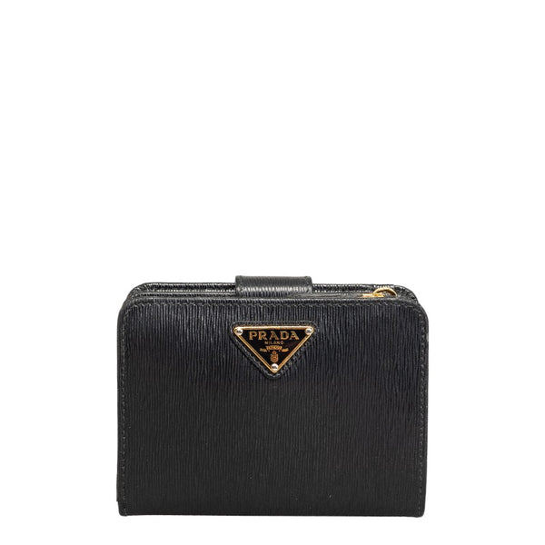 プラダ ヴィッテロ ムーヴ 三角ロゴ 二つ折り財布 1ML018 ブラック レザー レディース PRADA 【中古】