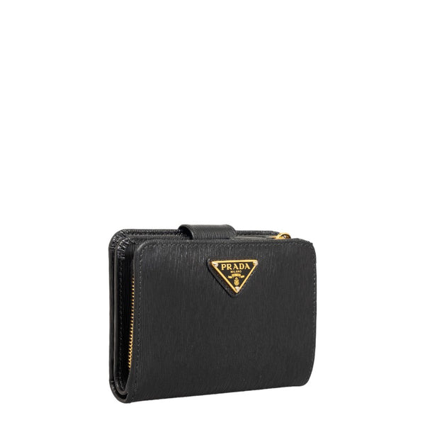 プラダ ヴィッテロ ムーヴ 三角ロゴ 二つ折り財布 1ML018 ブラック レザー レディース PRADA 【中古】