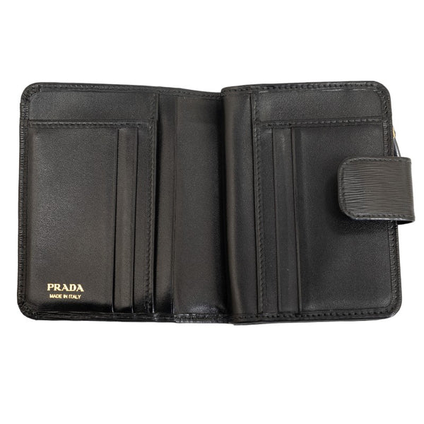 プラダ ヴィッテロ ムーヴ 三角ロゴ 二つ折り財布 1ML018 ブラック レザー レディース PRADA 【中古】