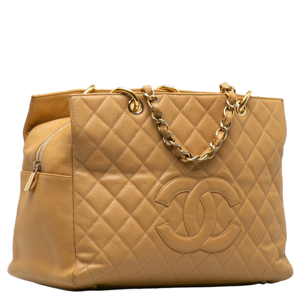 シャネル ココマーク チェーン トートバッグ ベージュ キャビアスキン レディース CHANEL 【中古】