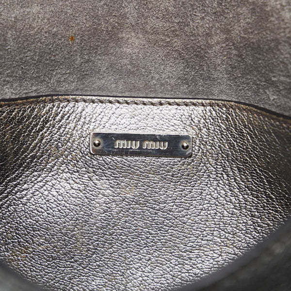 ミュウミュウ ロゴ ターンロック チェーン ショルダーバッグ シルバー レザー レディース MIUMIU 【中古】
