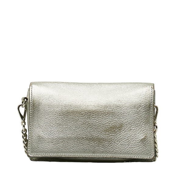 ミュウミュウ ロゴ ターンロック チェーン ショルダーバッグ シルバー レザー レディース MIUMIU 【中古】