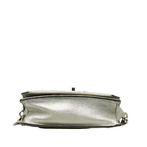 ミュウミュウ ロゴ ターンロック チェーン ショルダーバッグ シルバー レザー レディース MIUMIU 【中古】