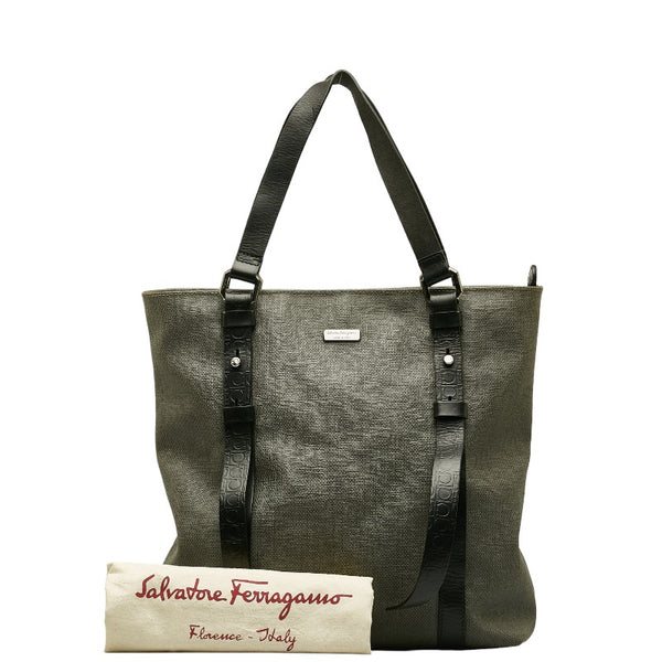 サルヴァトーレフェラガモ ガンチーニ ハンドバッグ トートバッグ FZ24 9340 グレー ブラック PVC レザー レディース Salvatore Ferragamo 【中古】